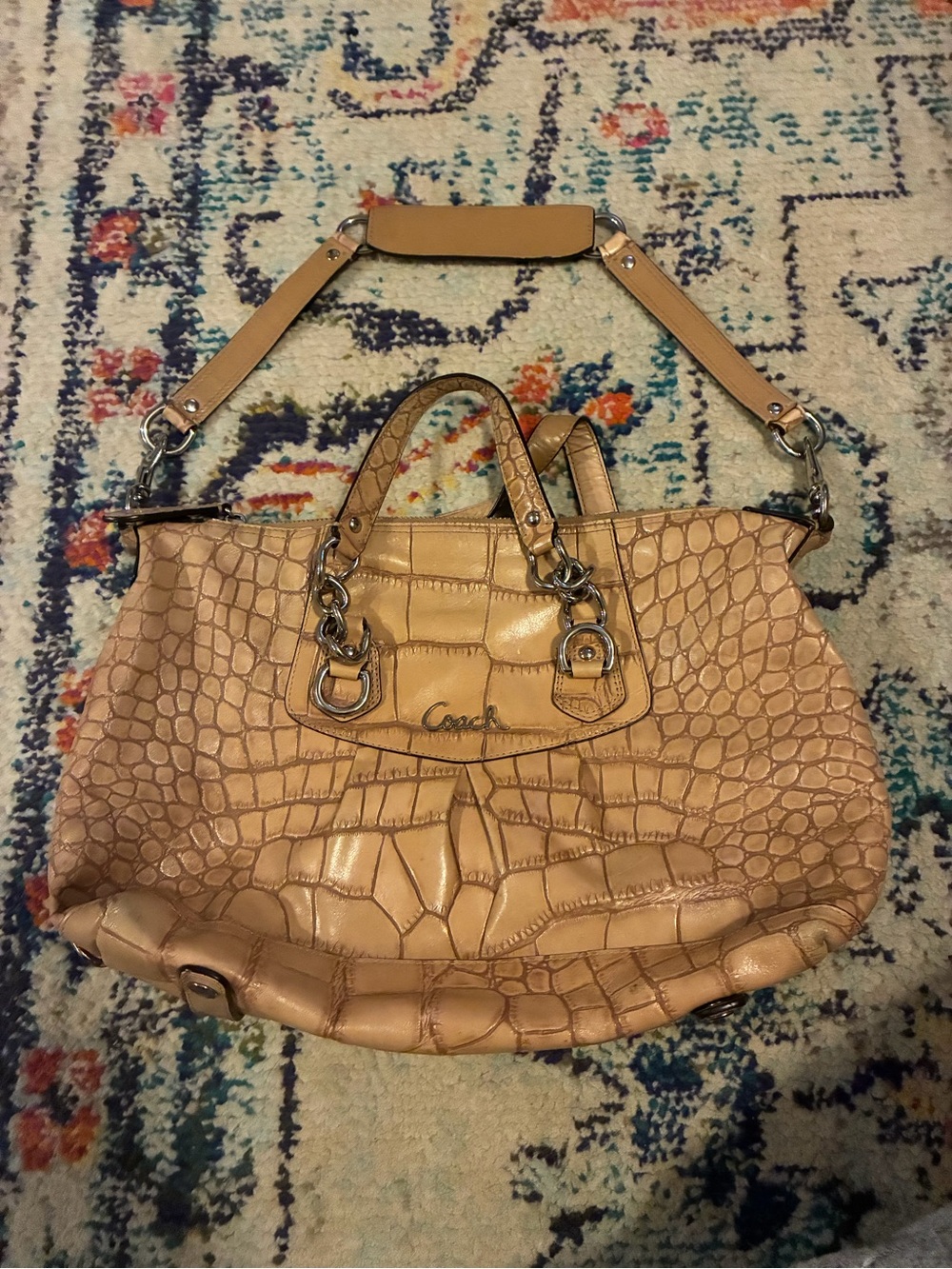 Coach Women's Croc-Embossed Leather Satchel in Tan